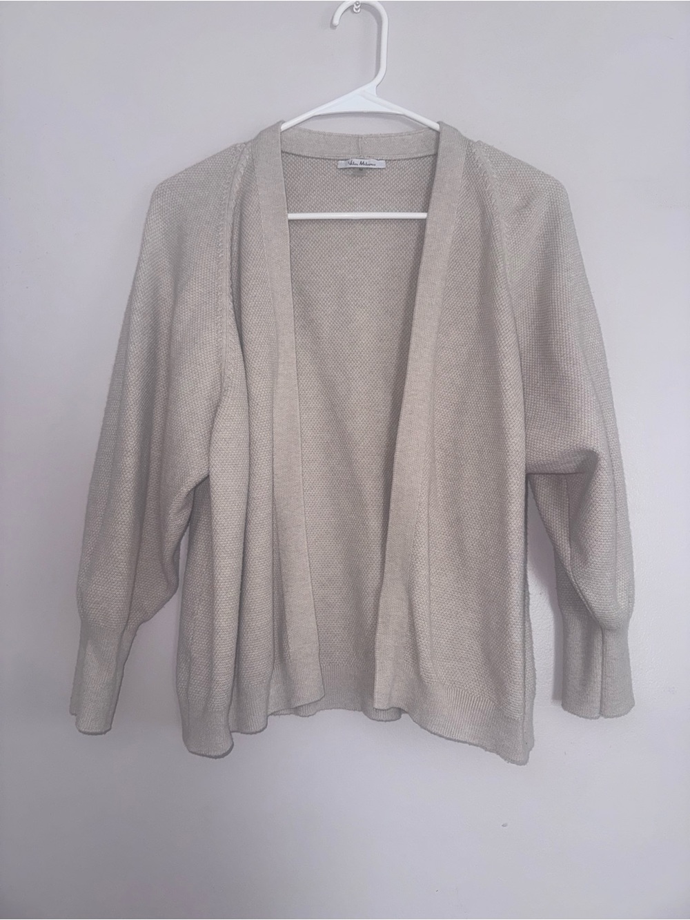 Milano Neutral Open-Front Knit Cardigan in Light Beige